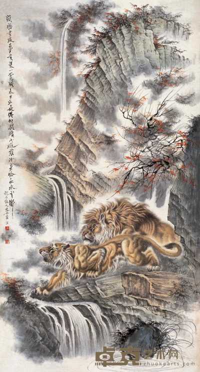 蔡鹤汀 双狮图 立轴 154×83.5cm